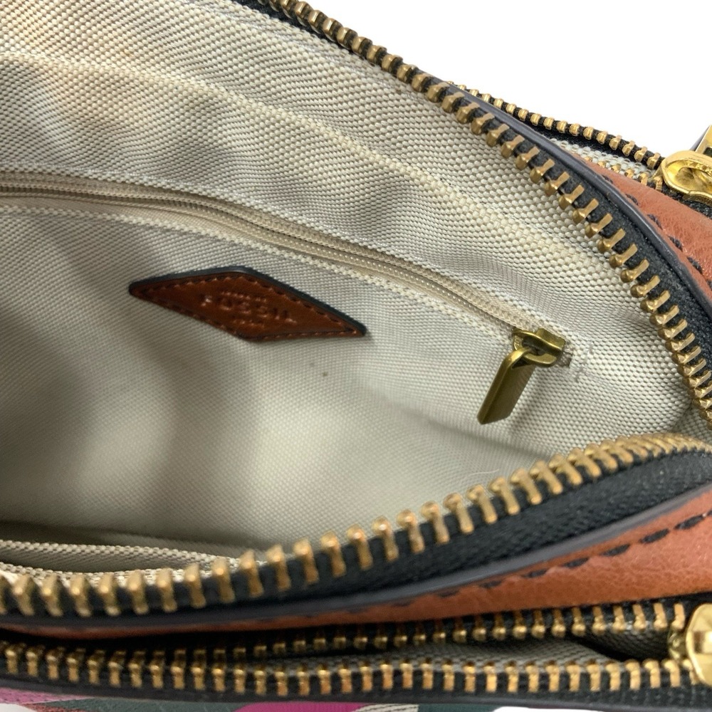 Fossil Crossbody Leather Trim Coated Canvas Chevron Campbell Purse Organize‎ - Picture 10 of 16